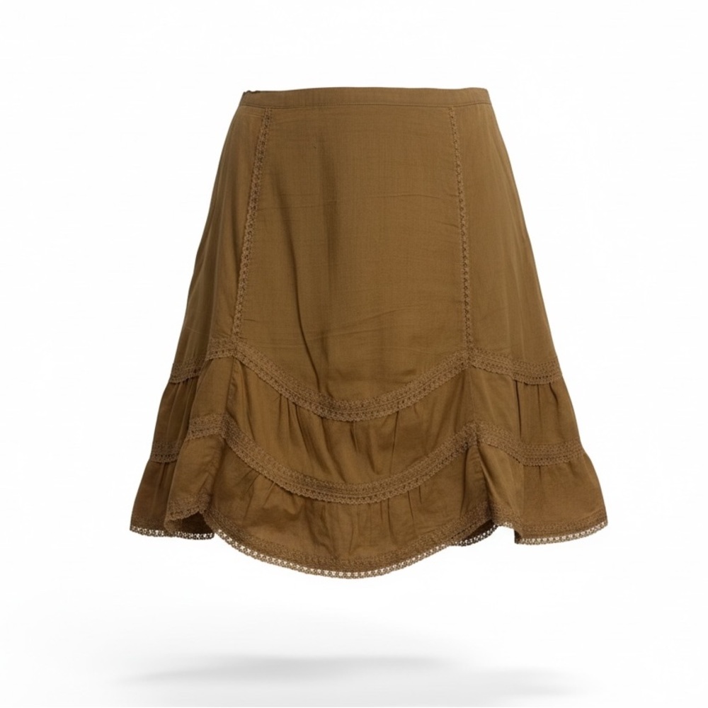 Cato Earthy Tan Boho Layering Scallopโ Ruffle Cotton Lace Skirt